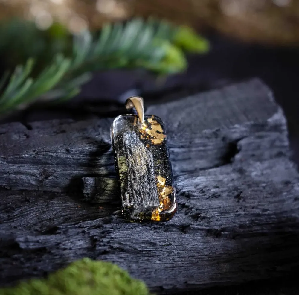 Jewelry - Bog Oak & Gold-Tone Leaf Pendant – Luminous – gold-tone leaf - GLASS4CANDLES