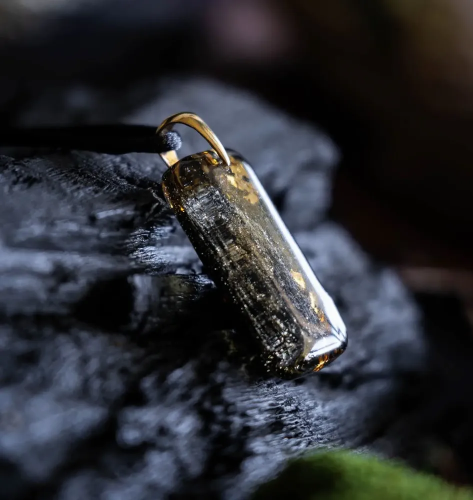 Jewelry - Bog Oak & Gold-Tone Leaf Pendant – Luminous – gold-tone leaf - GLASS4CANDLES