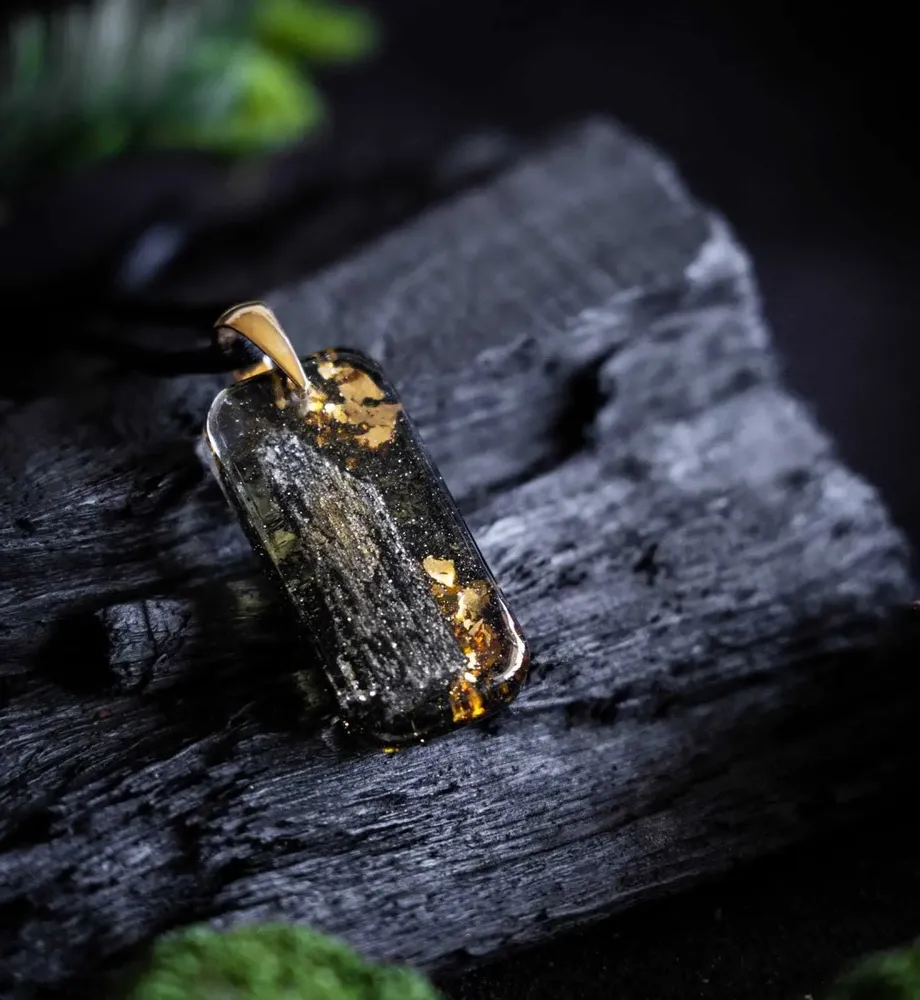 Jewelry - Bog Oak & Gold-Tone Leaf Pendant – Luminous – gold-tone leaf - GLASS4CANDLES