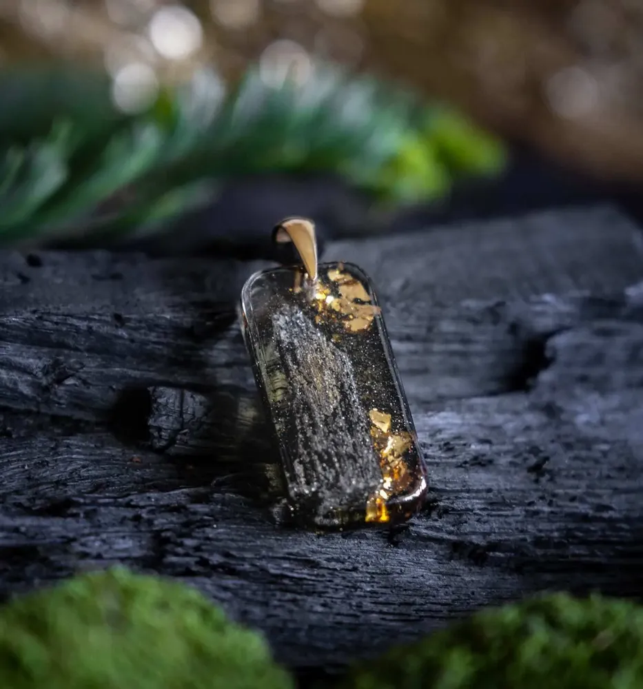 Jewelry - Bog Oak & Gold-Tone Leaf Pendant – Luminous – gold-tone leaf - GLASS4CANDLES