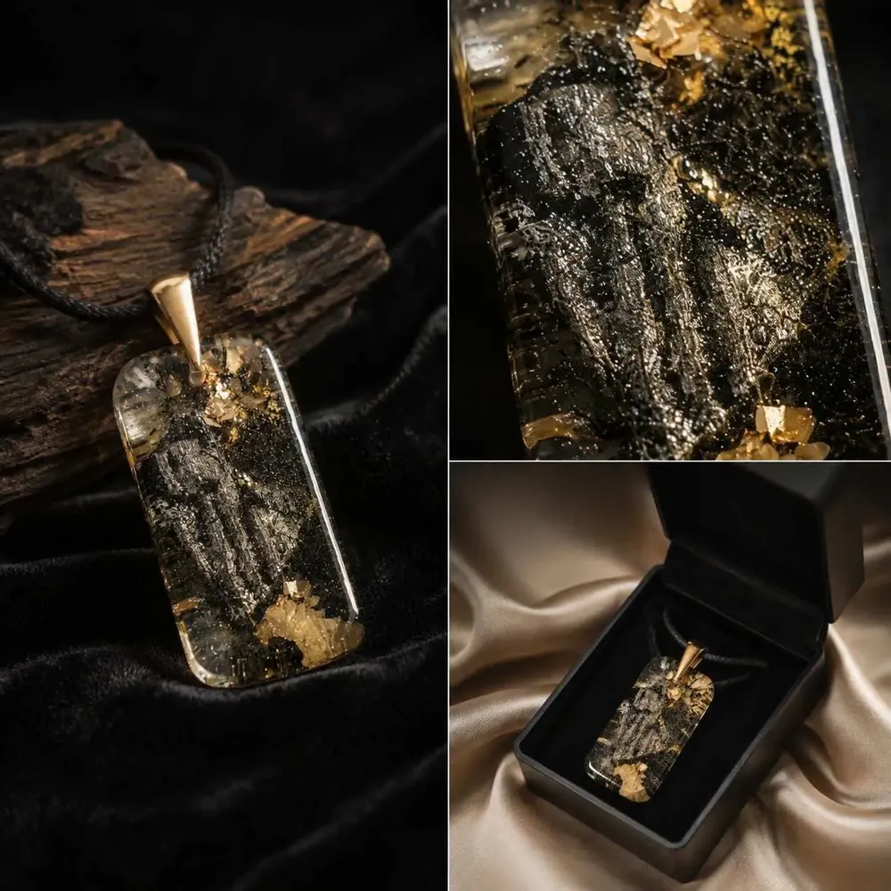 Jewelry - Bog Oak & Gold-Tone Leaf Pendant – Luminous – gold-tone leaf - GLASS4CANDLES