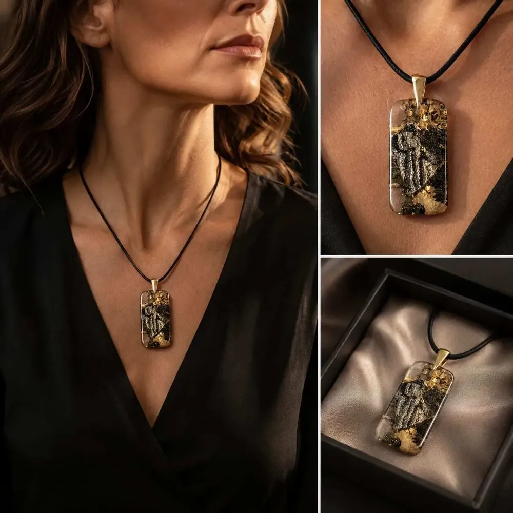 Jewelry - Bog Oak & Gold-Tone Leaf Pendant – Luminous – gold-tone leaf - GLASS4CANDLES