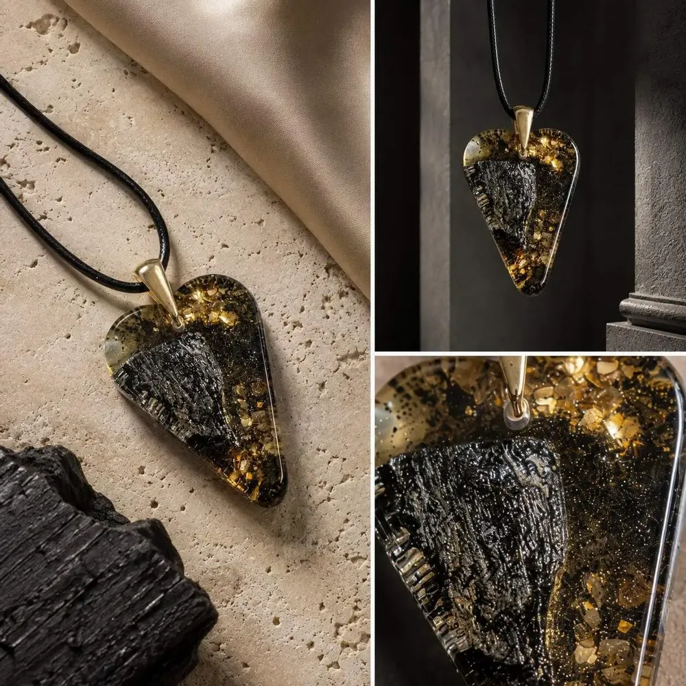 Jewelry - Bog Oak & Resin Pendant – Heart, 38x26x6 mm – Luminous - GLASS4CANDLES