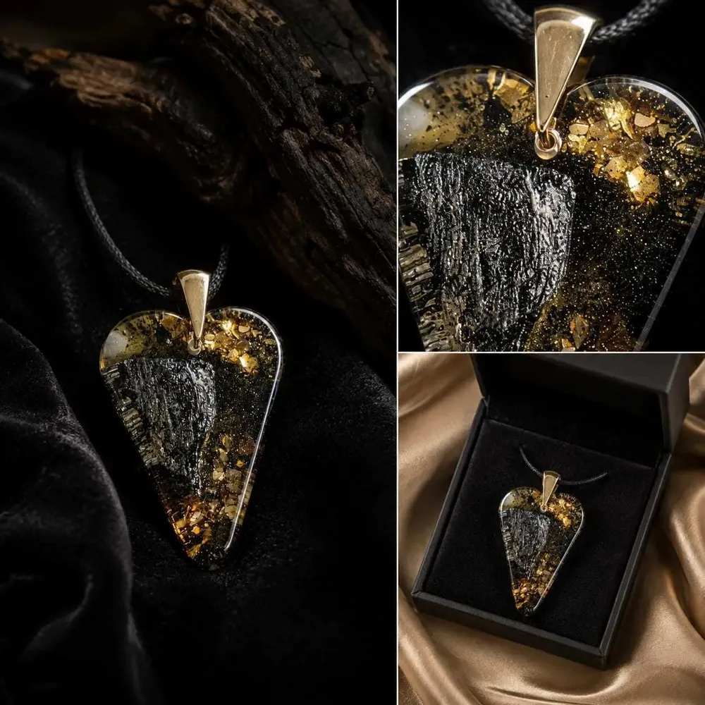 Jewelry - Bog Oak & Resin Pendant – Heart, 38x26x6 mm – Luminous - GLASS4CANDLES