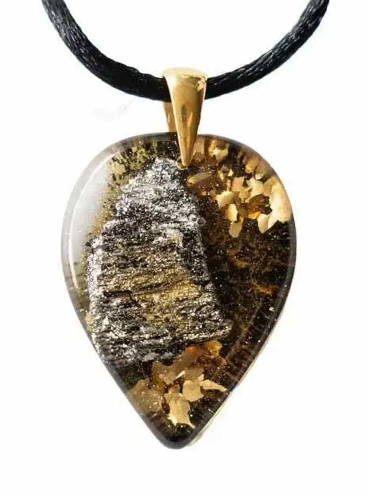 Jewelry - Bog Oak & Gold-Tone Leaf Pendant – Drop, 37x26x6 mm – Luminous - GLASS4CANDLES