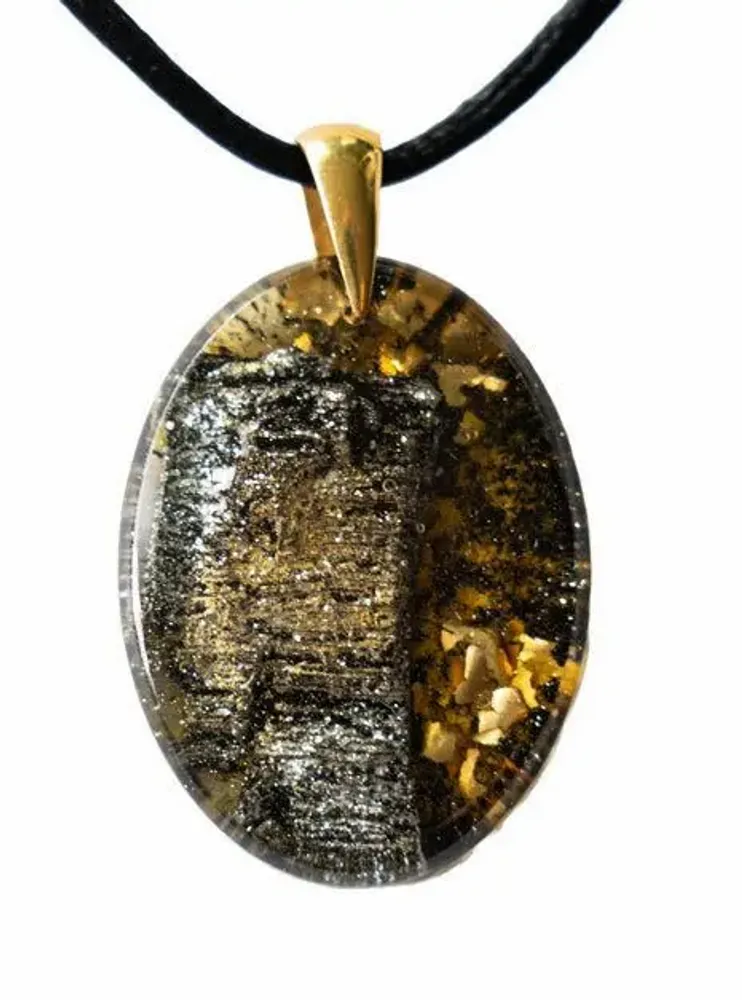 Jewelry - Bog Oak & Gold-Tone Leaf Pendant – Oval – Luminous – gold-tone leaf - GLASS4CANDLES