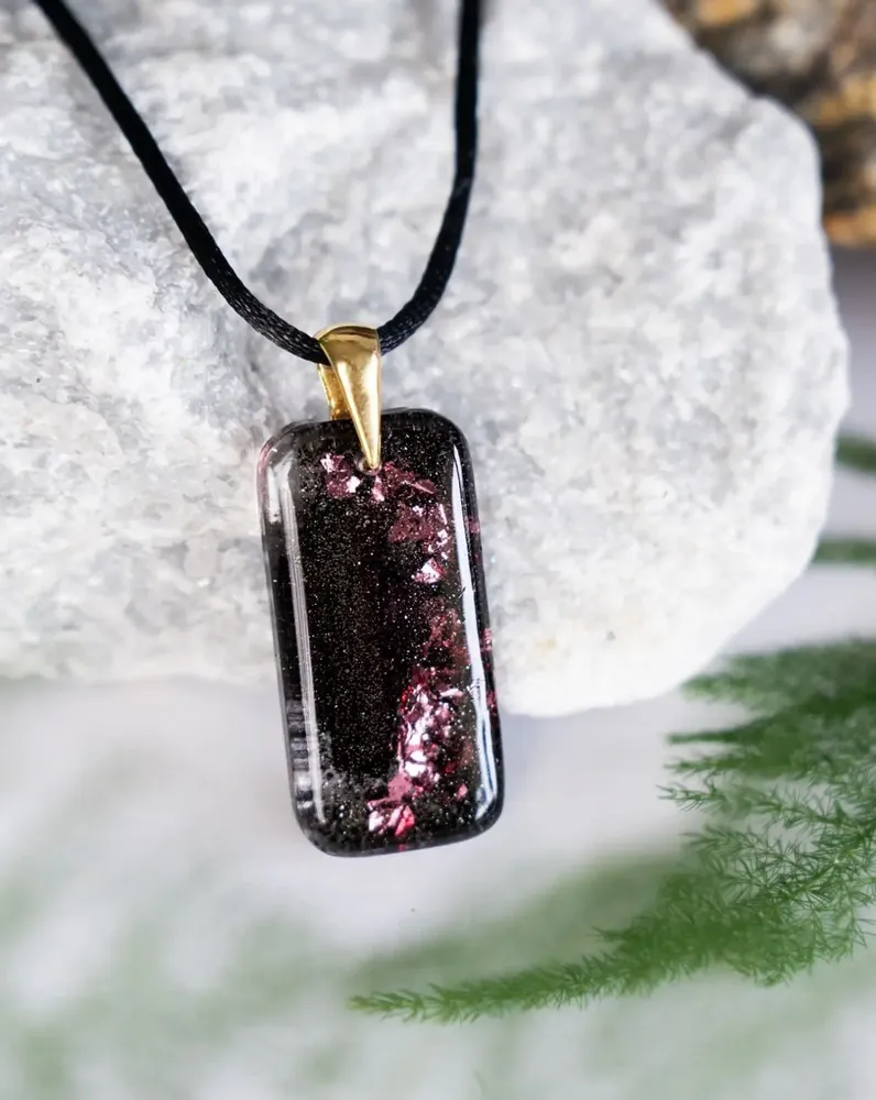 Jewelry - Bog Oak & Resin Pendant – Rectangle, 38x18x6 mm – Timeless Shadows - GLASS4CANDLES