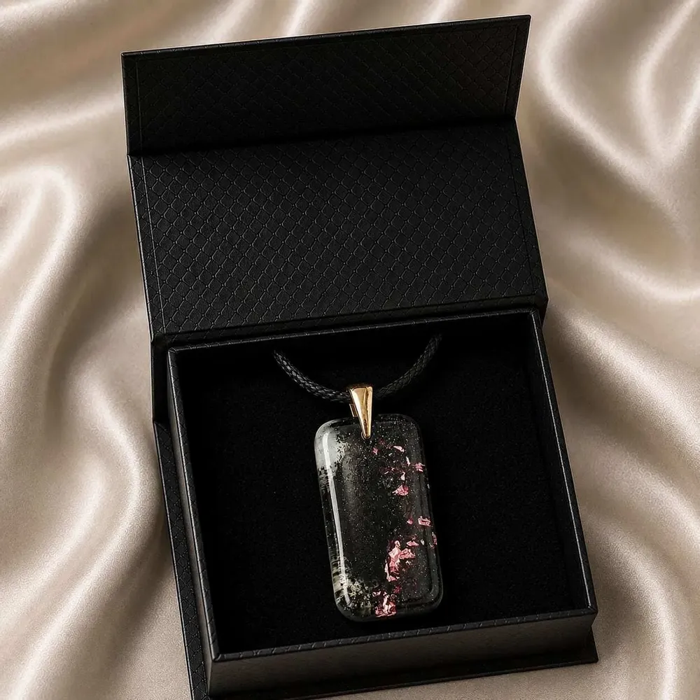 Jewelry - Bog Oak & Resin Pendant – Rectangle, 38x18x6 mm – Timeless Shadows - GLASS4CANDLES
