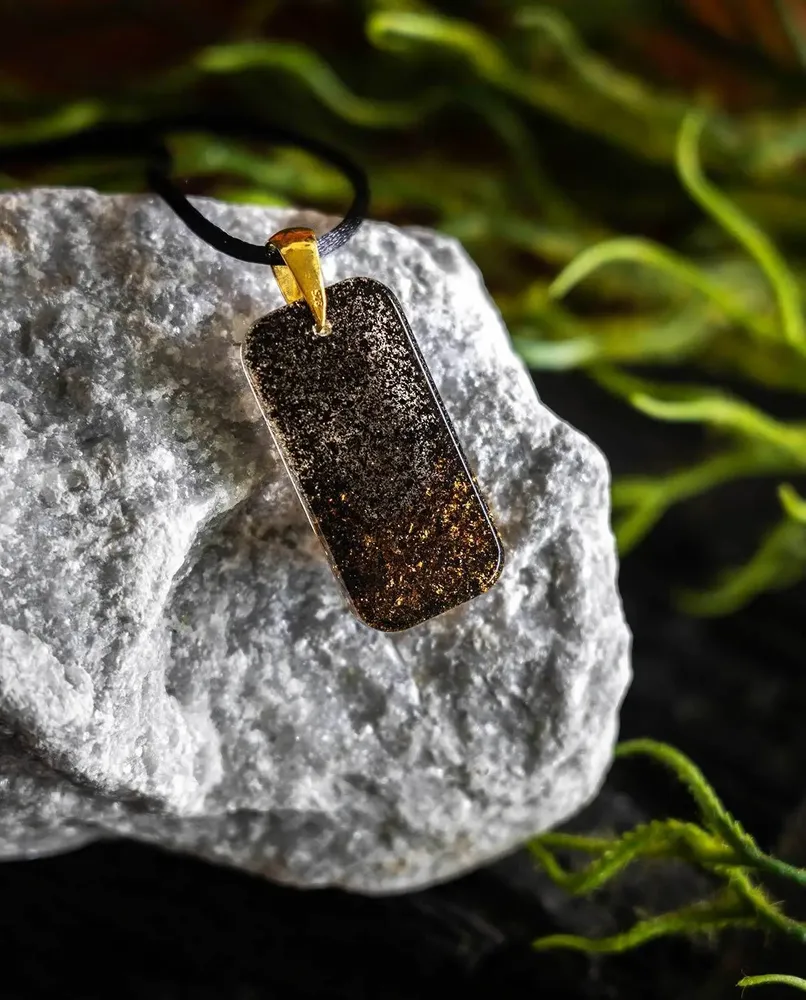 Jewelry - Bog Oak & Gold-Tone Leaf Pendant – Rectangle – Ancient Soul - GLASS4CANDLES