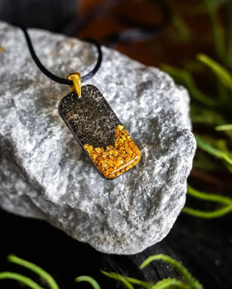 Jewelry - Bog Oak & Gold-Tone Leaf Pendant – Rectangle – Ancient Soul - GLASS4CANDLES