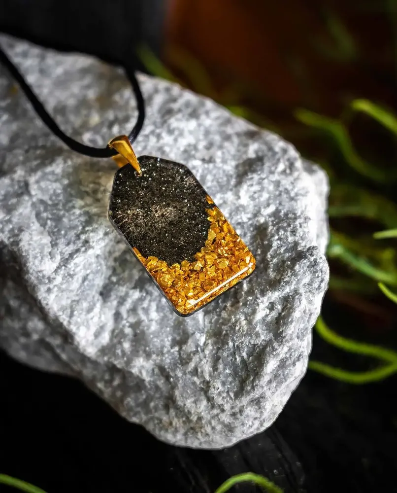 Jewelry - Bog Oak & Gold-Tone Leaf Pendant – Rectangle – Ancient Soul - GLASS4CANDLES