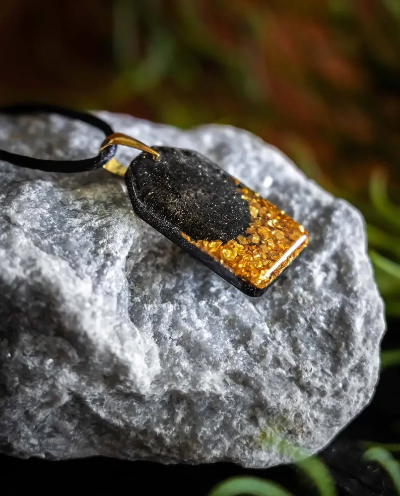 Jewelry - Bog Oak & Gold-Tone Leaf Pendant – Rectangle – Ancient Soul - GLASS4CANDLES