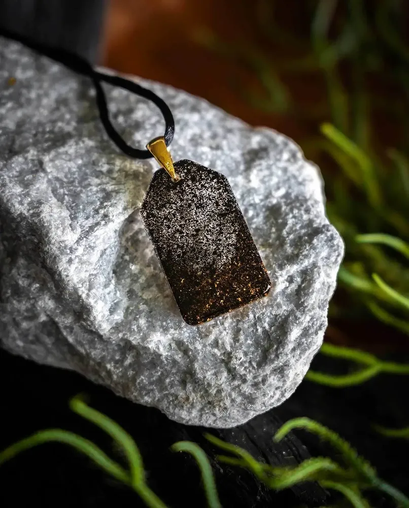 Jewelry - Bog Oak & Gold-Tone Leaf Pendant – Rectangle – Ancient Soul - GLASS4CANDLES