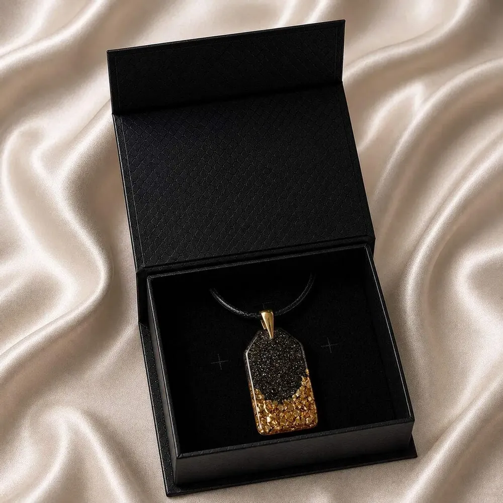 Jewelry - Bog Oak & Gold-Tone Leaf Pendant – Rectangle – Ancient Soul - GLASS4CANDLES