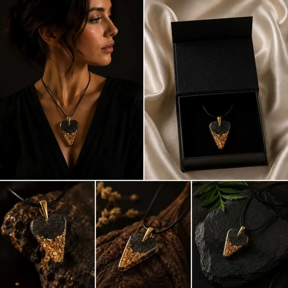Jewelry - Bog Oak & Gold-Tone Leaf Pendant – Heart, 38x26x6 mm – Ancient Soul - GLASS4CANDLES