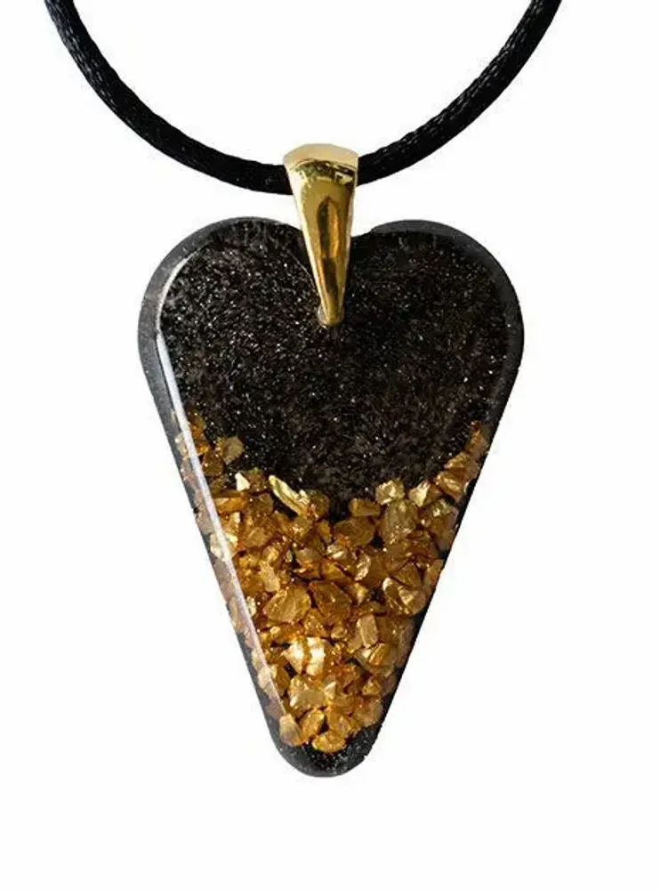Jewelry - Bog Oak & Gold-Tone Leaf Pendant – Heart, 38x26x6 mm – Ancient Soul - GLASS4CANDLES