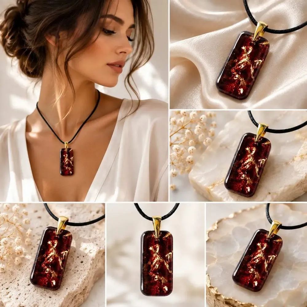 Bijoux - Pendentif en résine et feuille dorée, 38x18x6 mm – Échos Dorés - GLASS4CANDLES