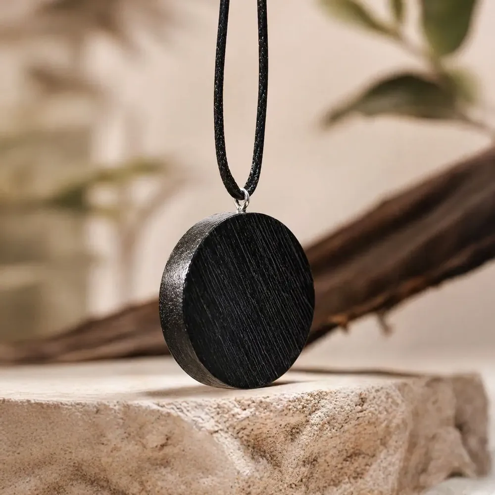 Jewelry - Bog Oak & Austrian Crystal Pendant – Round, 40x40x6 mm – small opening - GLASS4CANDLES