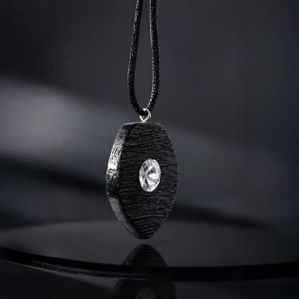 Jewelry - Bog Oak & Austrian Crystal Pendant – Shield – textured surface - GLASS4CANDLES