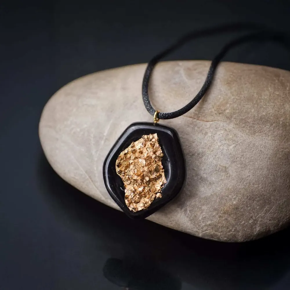 Jewelry - Bog Oak & Resin Pendant – Shield, 42x35x6 mm - GLASS4CANDLES