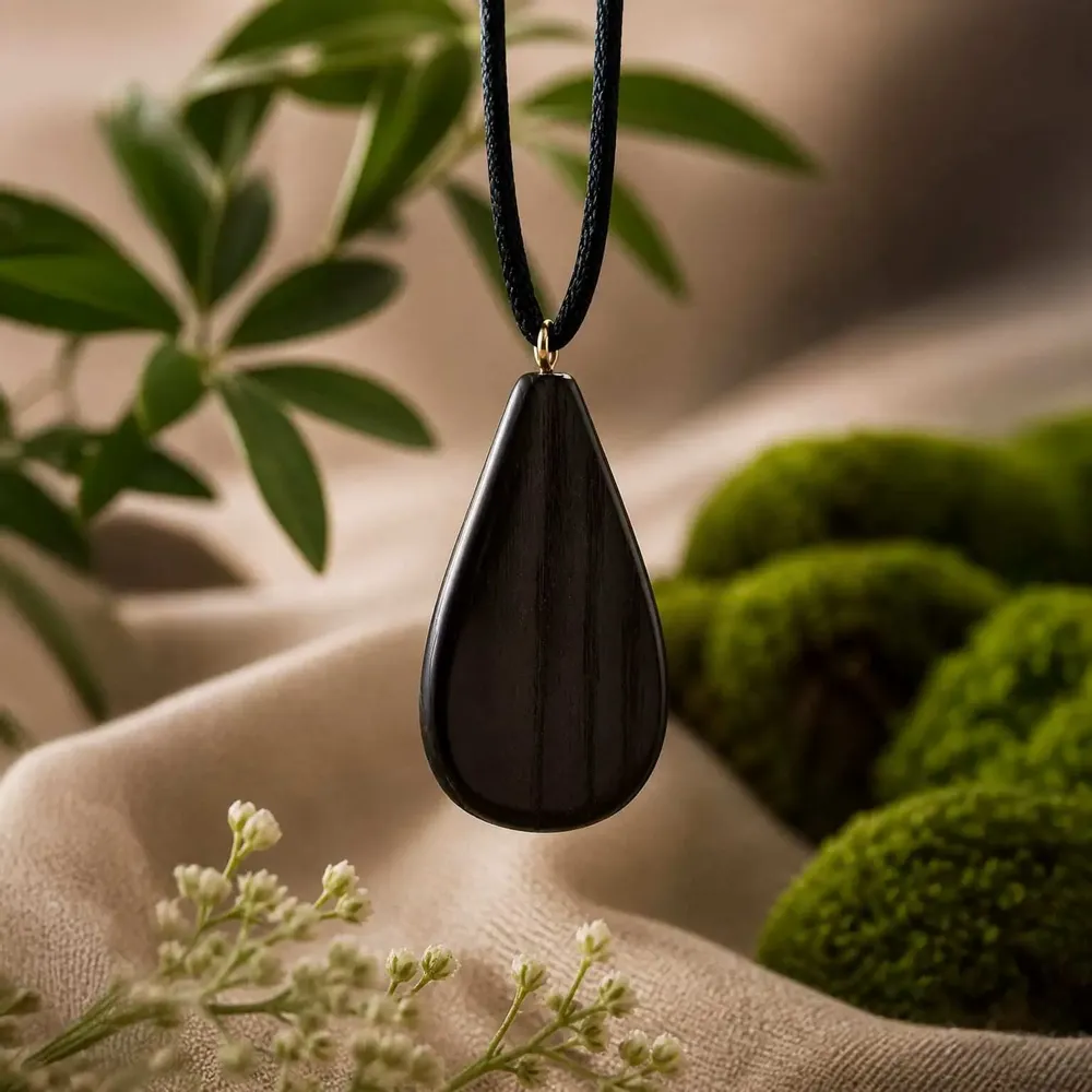 Jewelry - Bog Oak & Baltic Amber Pendant – Drop, 45x30x8 mm - GLASS4CANDLES