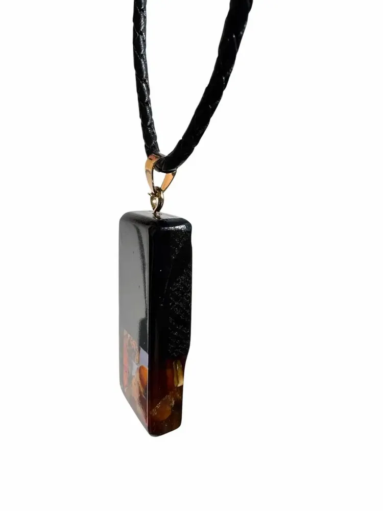 Jewelry - Bog Oak & Amber Pendant – Graphite Monolith Bar – amber at the base - GLASS4CANDLES