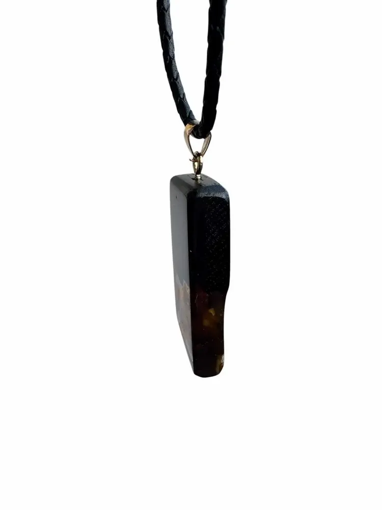 Jewelry - Bog Oak & Amber Pendant – Graphite Monolith Bar – slanted amber base - GLASS4CANDLES