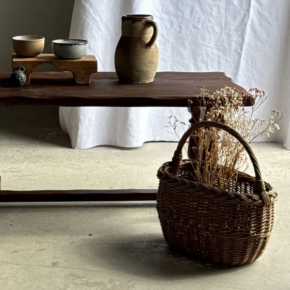 Objets de décoration - Grand panier ancien en osier tressé à anse H45 l43 P25 - OFFICE OBJETS