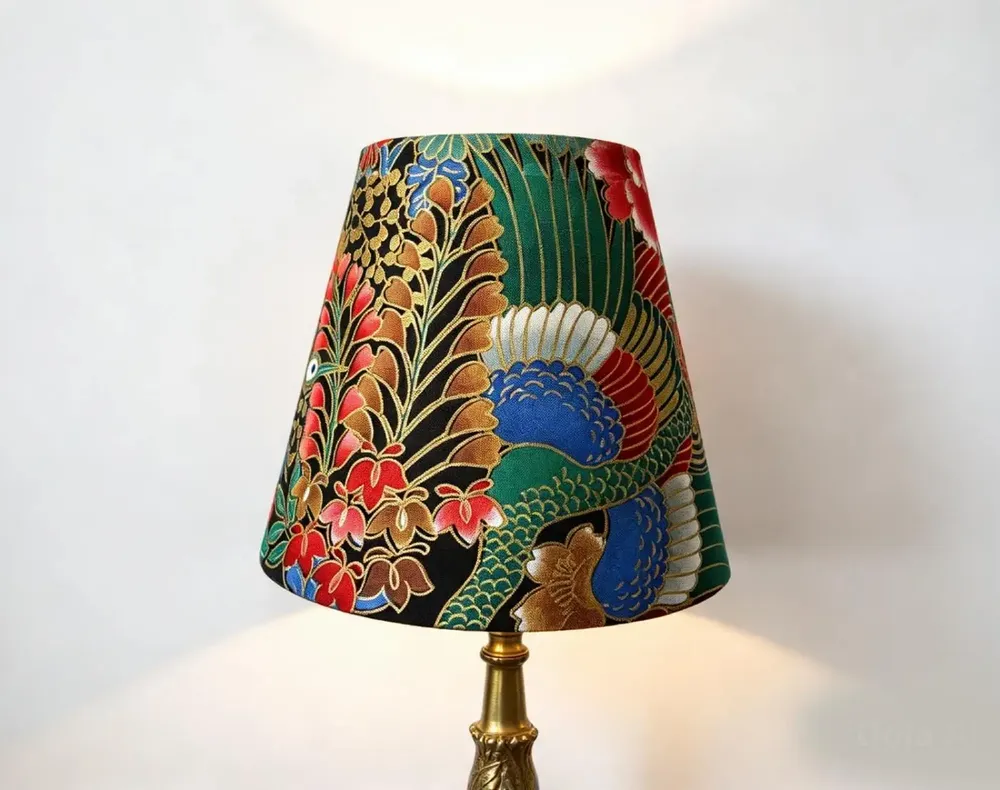 Table lamps - Peacock pattern lampshade, flowers, gold - CHATEAU TALES
