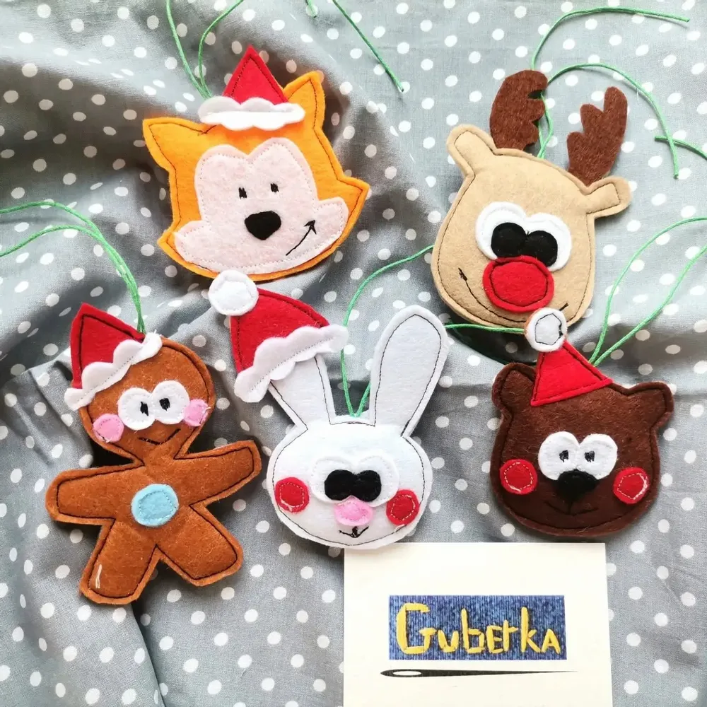 Children's decorative items - Handmade Felt Christmas Ornaments — Set of 5 - GUBERKA