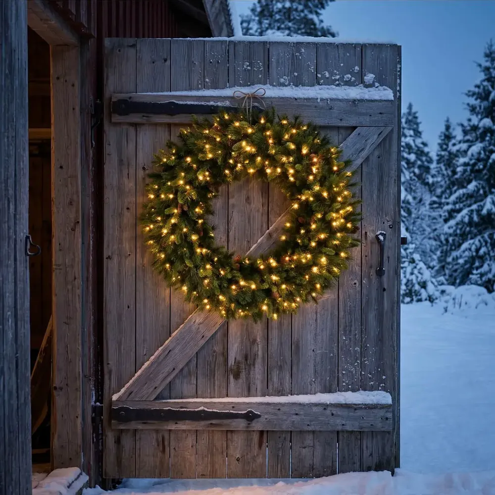 Office design and planning - KAIA – Natural looking XL wreath with pine cones and lights - VAN DER GUCHT, SINCE 1870