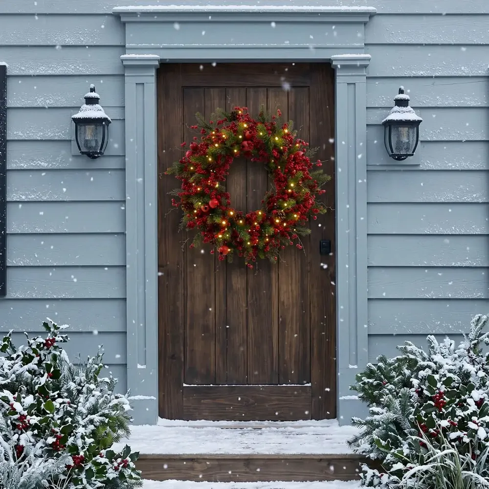 Office design and planning - ANGELI – Wonderful large wreath with red berries, pine cones and light - VAN DER GUCHT, SINCE 1870