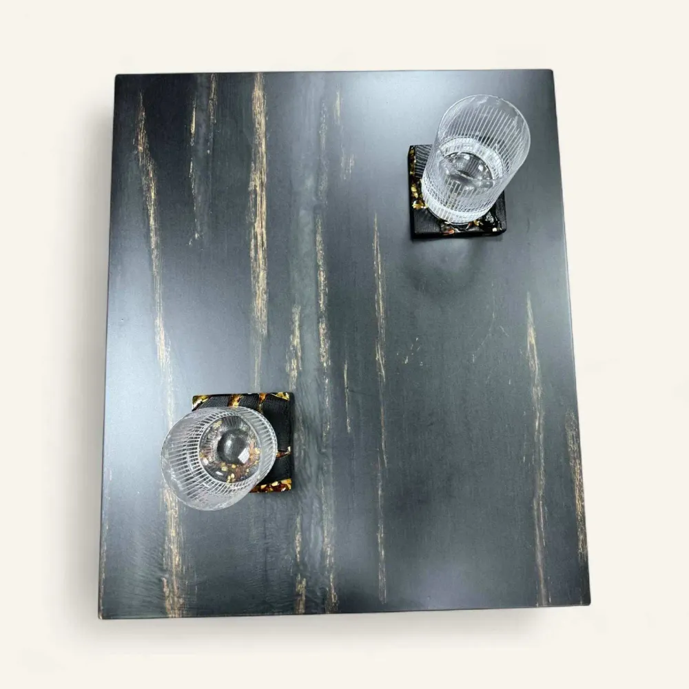 Tables basses - Table basse en chêne noir – rectangle, 45x59x49 cm – Copper Rift - GLASS4CANDLES