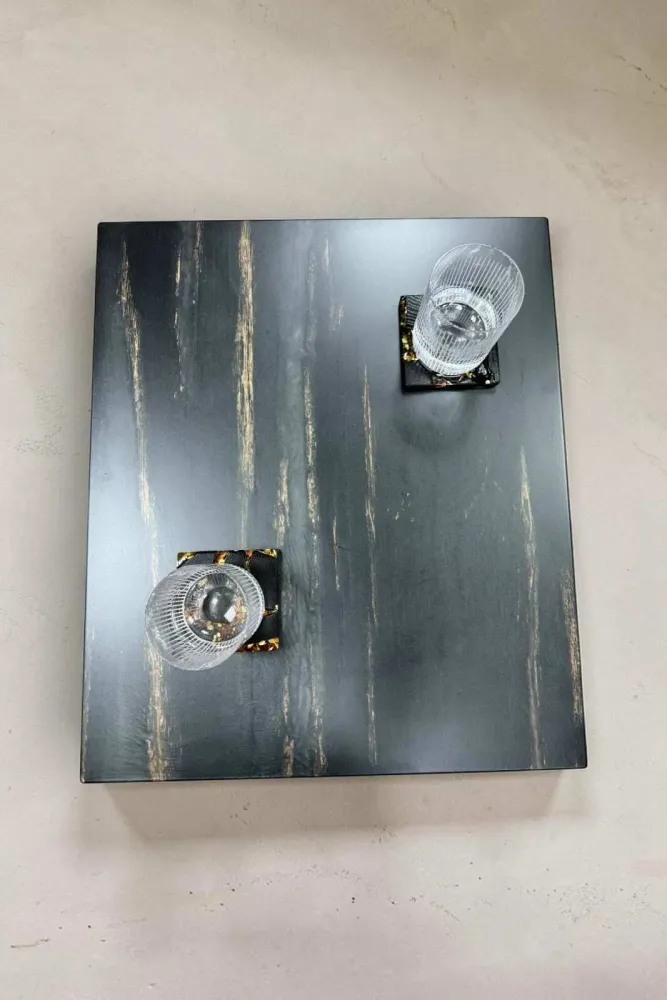 Tables basses - Table basse en chêne noir – rectangle, 45x59x49 cm – Copper Rift - GLASS4CANDLES