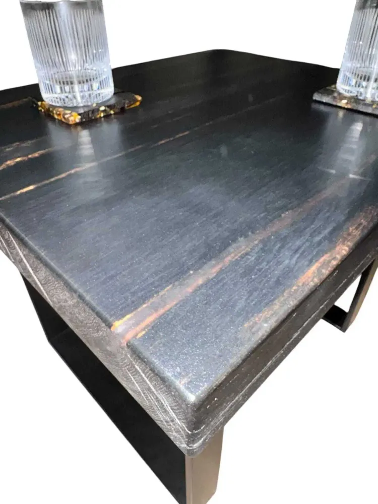 Tables basses - Table basse en chêne noir – rectangle, 45x59x49 cm – Copper Rift - GLASS4CANDLES