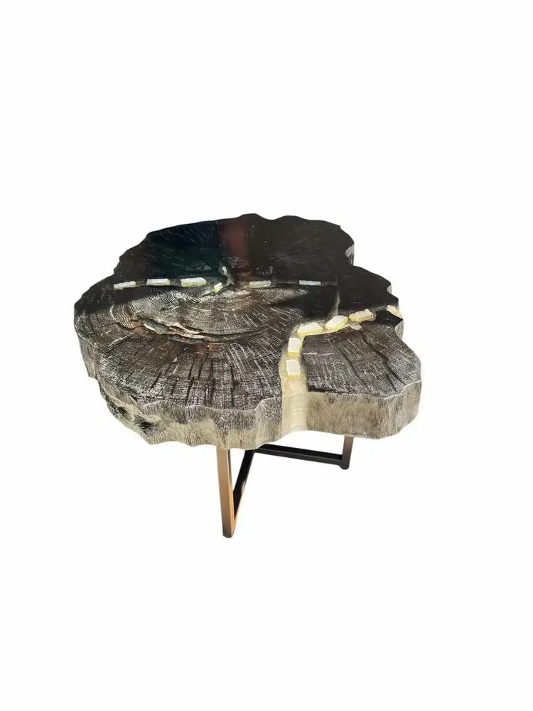 Tables basses - Table basse en chêne noir et sélénite – 45x60x52 cm – Selenite Vein - GLASS4CANDLES