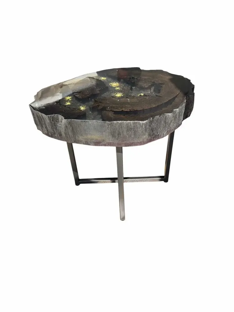 Tables basses - Table basse en chêne noir ancien – 45x58x50 cm – Aurum Orbs - GLASS4CANDLES