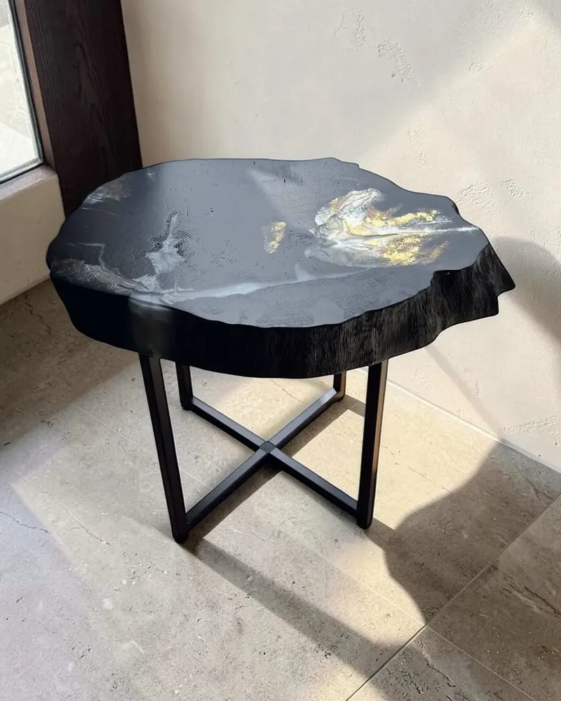 Tables basses - Table basse en chêne noir ancien – 45x55x43 cm – Bianco Oro - GLASS4CANDLES