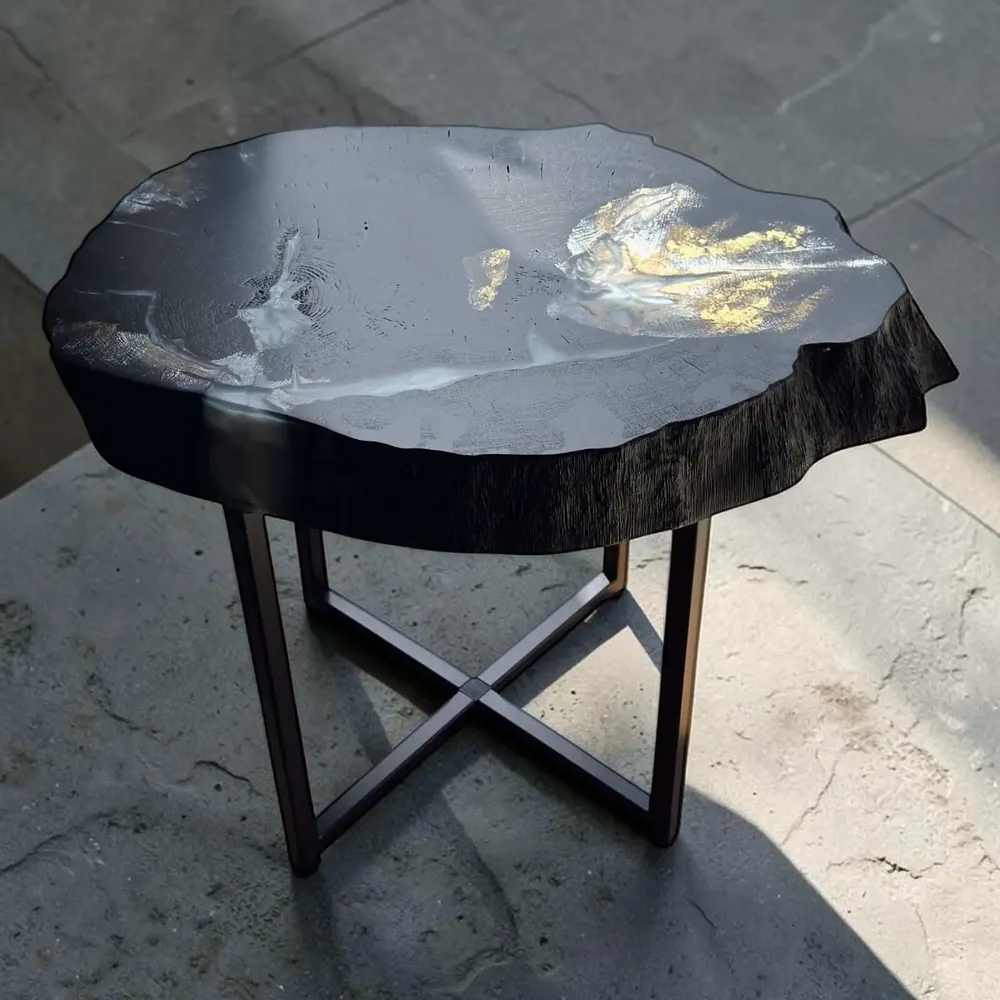 Tables basses - Table basse en chêne noir ancien – 45x55x43 cm – Bianco Oro - GLASS4CANDLES