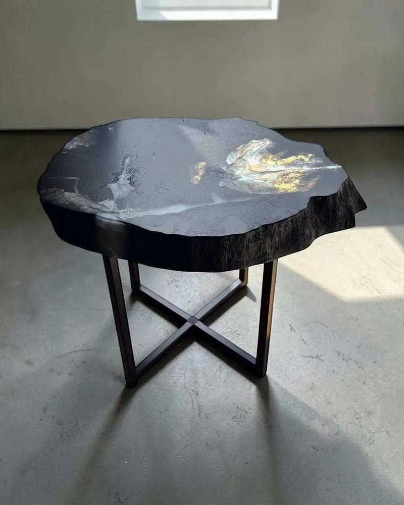Tables basses - Table basse en chêne noir ancien – 45x55x43 cm – Bianco Oro - GLASS4CANDLES