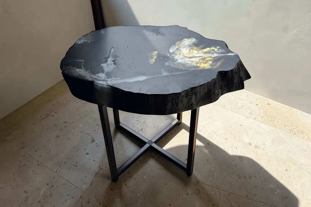 Tables basses - Table basse en chêne noir ancien – 45x55x43 cm – Bianco Oro - GLASS4CANDLES