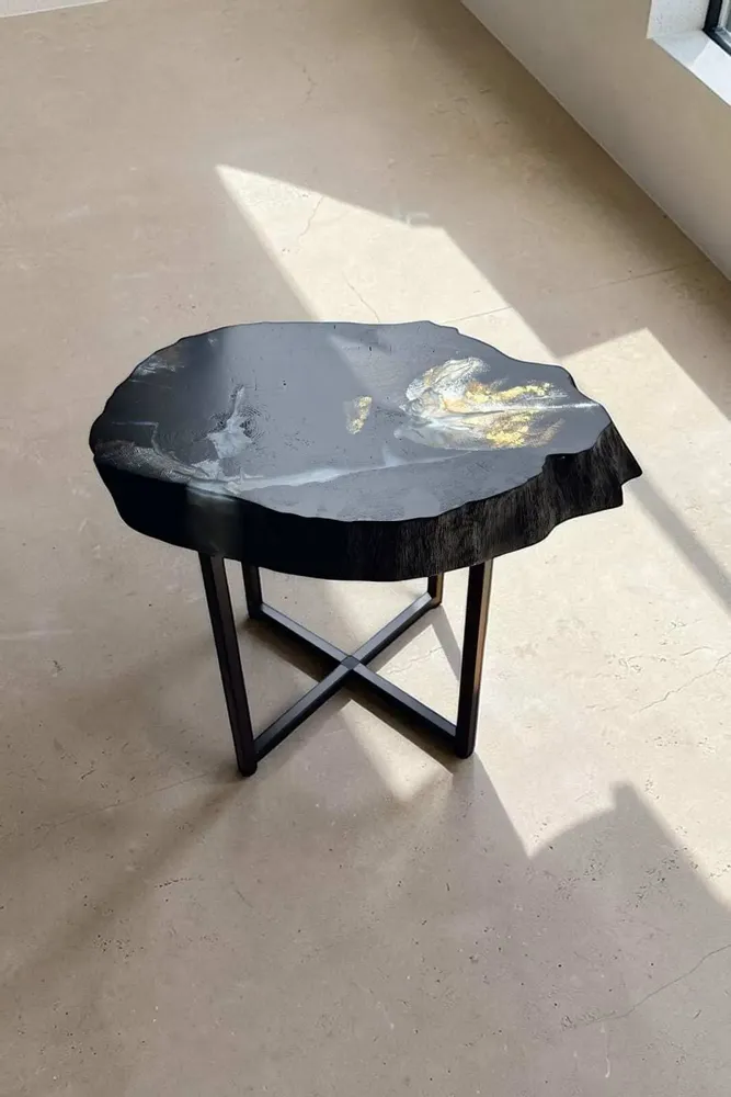 Tables basses - Table basse en chêne noir ancien – 45x55x43 cm – Bianco Oro - GLASS4CANDLES