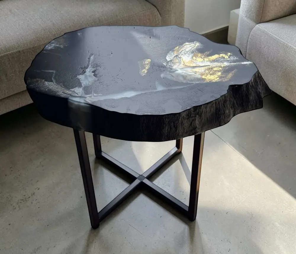 Tables basses - Table basse en chêne noir ancien – 45x55x43 cm – Bianco Oro - GLASS4CANDLES