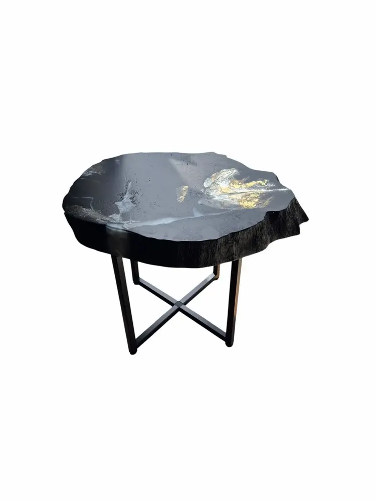 Tables basses - Table basse en chêne noir ancien – 45x55x43 cm – Bianco Oro - GLASS4CANDLES