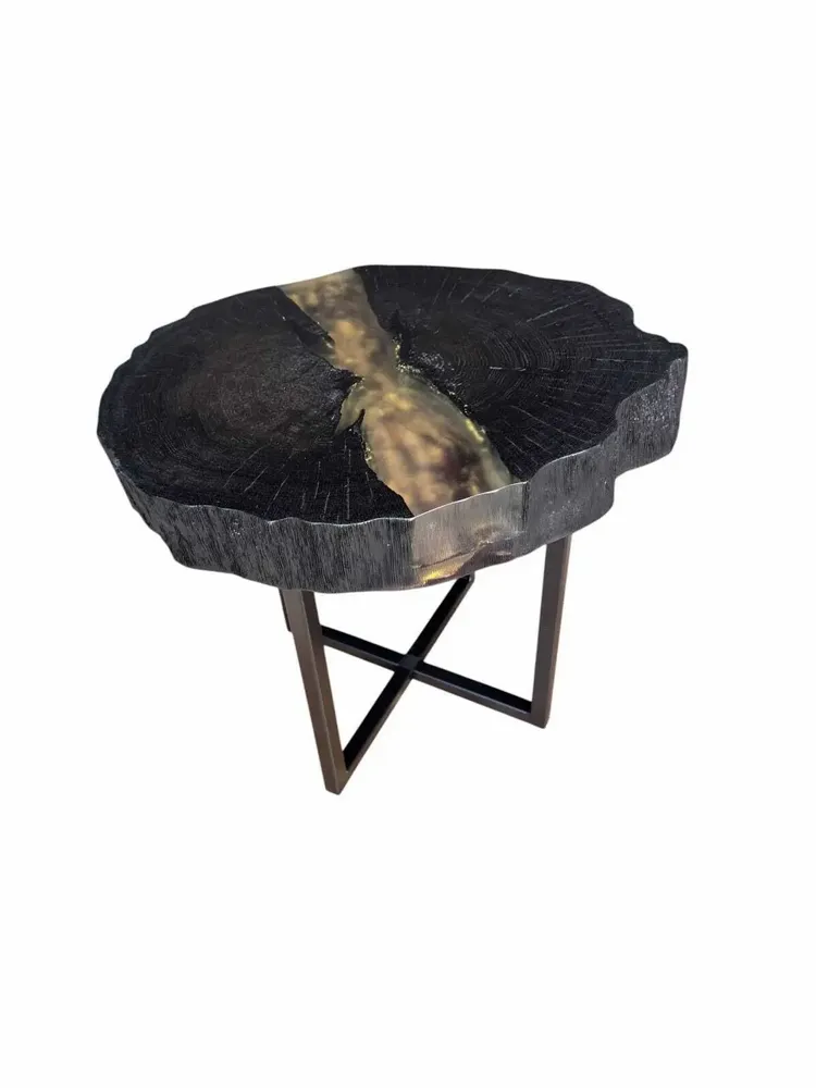 Tables basses - Table basse en chêne noir ancien – 45x50x43 cm – Pure Strata - GLASS4CANDLES
