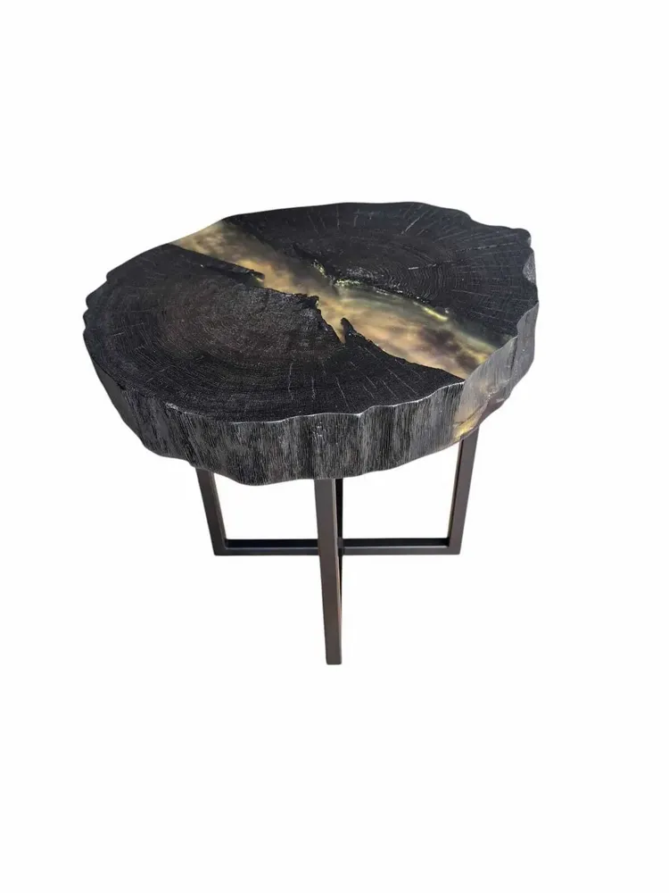 Tables basses - Table basse en chêne noir ancien – 45x50x43 cm – Pure Strata - GLASS4CANDLES