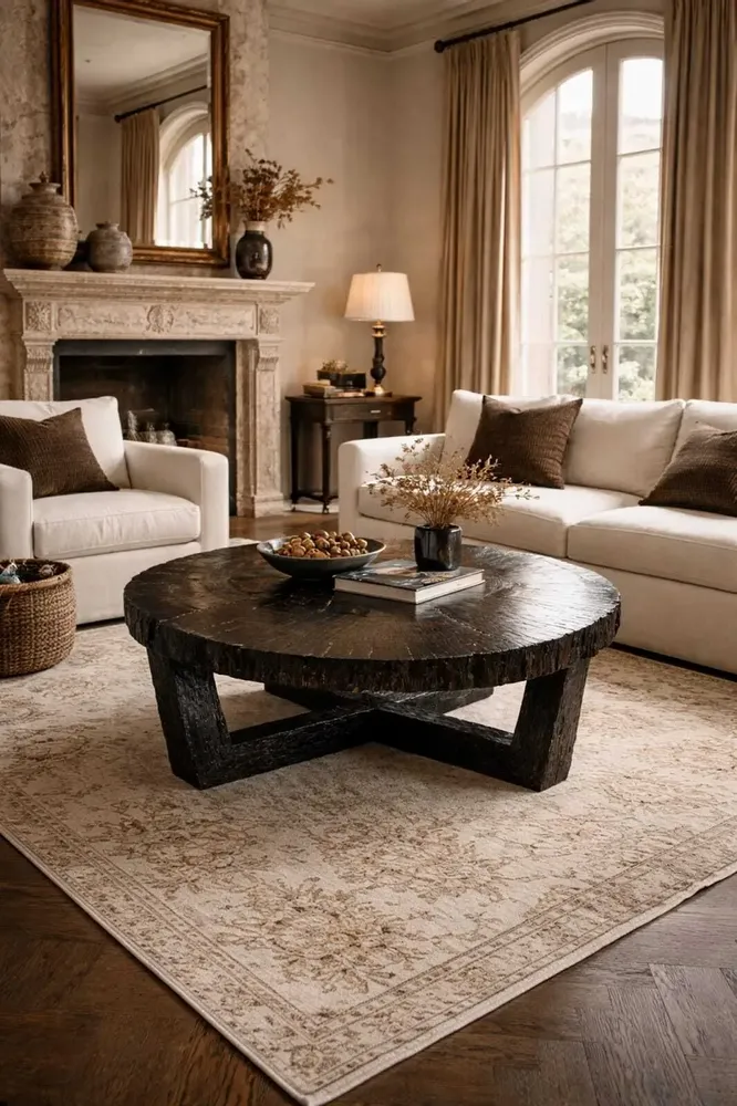 Tables basses - Table basse en chêne noir ancien – cercle, 45x104x94 cm - GLASS4CANDLES