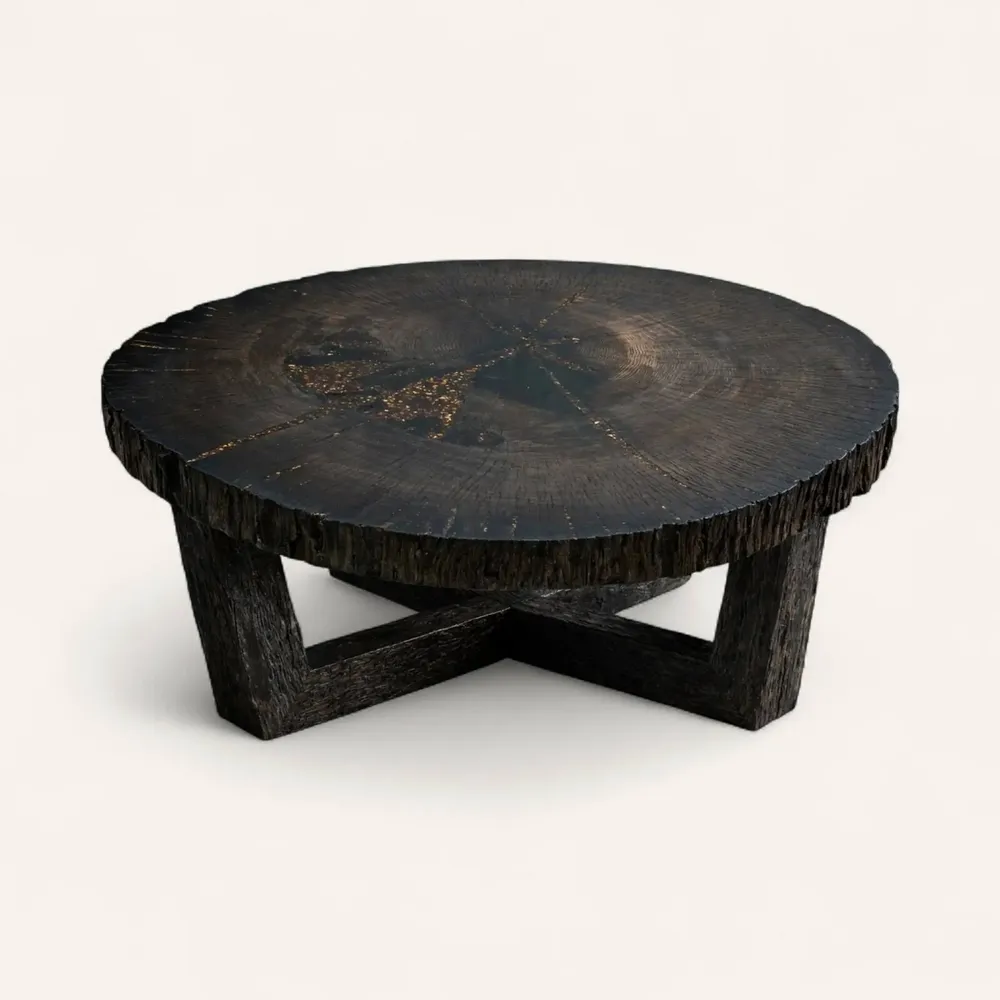 Tables basses - Table basse en chêne noir ancien – cercle, 45x104x94 cm - GLASS4CANDLES