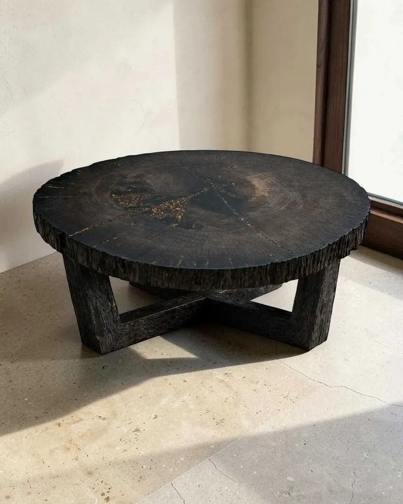 Tables basses - Table basse en chêne noir ancien – cercle, 45x104x94 cm - GLASS4CANDLES