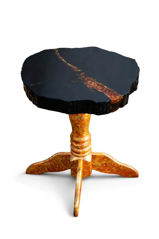 Tables basses - Table basse en chêne noir ancien et résine – 50x60x60 cm - GLASS4CANDLES